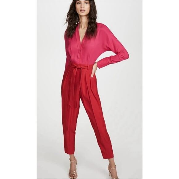 Equipment Zephrina Jumpsuit Size 0 XS Valentines Day Pink Red Colorblock - Picture 1 of 16